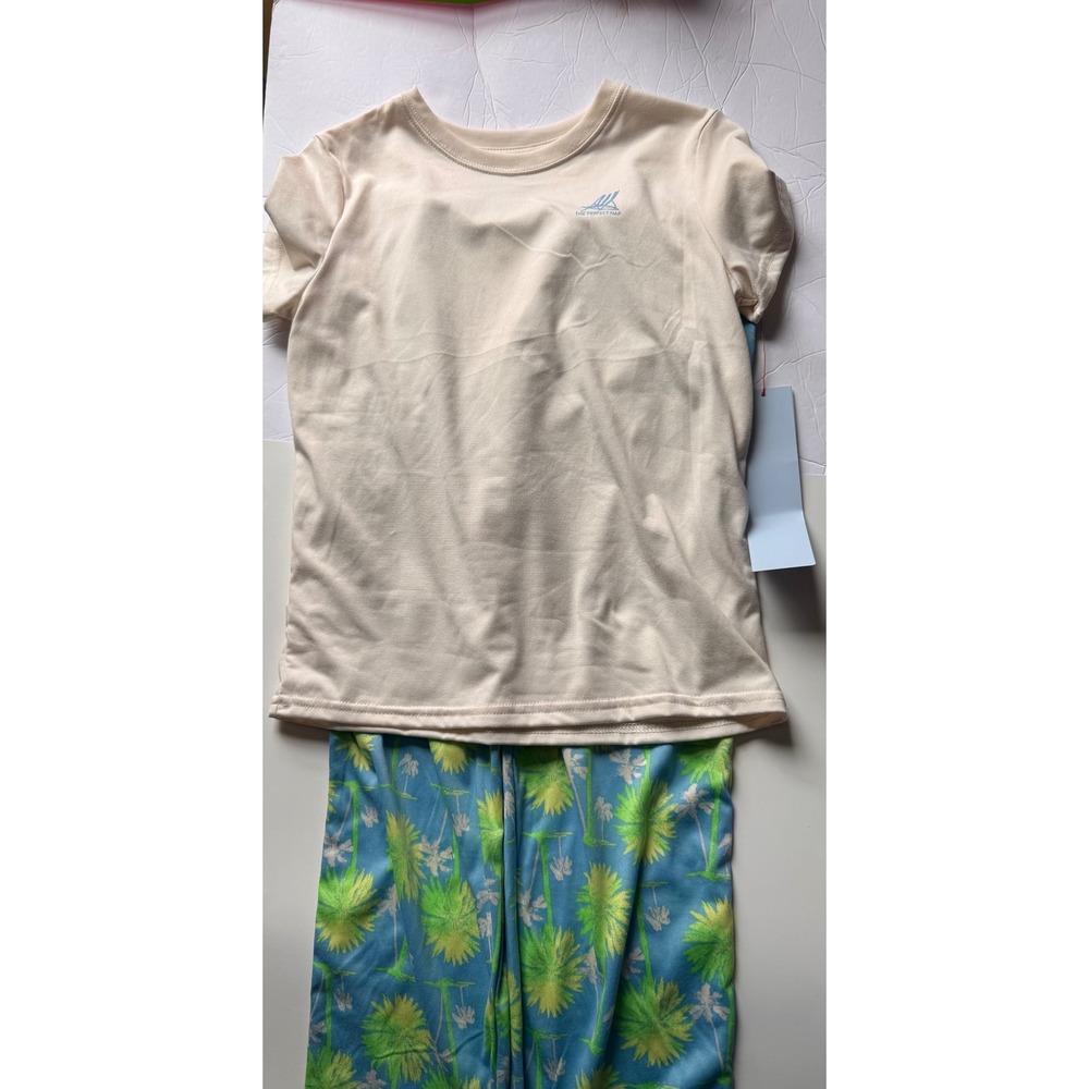 Cat & Jack Boys Pajama Set S 6/7 The Perfect Nap Palm Tree Tropical Blue Cream